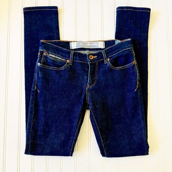 Superdry Womens Denim Blue Jeans Skinny Leg Dark Wash - Picture 1 of 5
